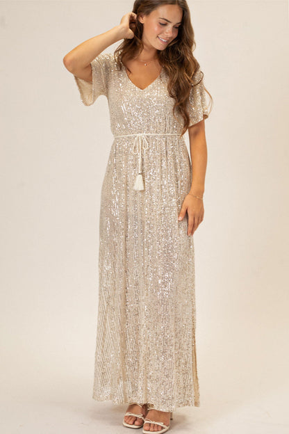 Silver Sequin Maxi Dress