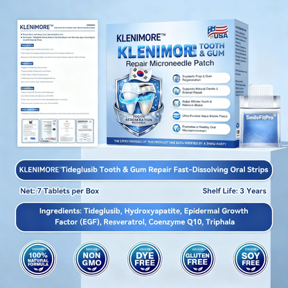 Your Smile~ KLENIMORE™ 🦷 Tideglusib Fast‑Dissolving Tooth & Gum Repair Oral Strips ✨ (𝟓-𝐢𝐧-𝟏 💎 𝐑𝐞𝐛𝐮𝐢𝐥𝐝 𝐄𝐧𝐚𝐦𝐞𝐥 & 𝐃𝐞𝐧𝐭𝐢𝐧 • 𝐒𝐭𝐫𝐞𝐧𝐠𝐭𝐡𝐞𝐧 𝐆𝐮𝐦𝐬 • 𝐄𝐫𝐚𝐝𝐢𝐜𝐚𝐭𝐞 𝐓𝐚𝐫𝐭𝐚𝐫 & 𝐎𝐝𝐨𝐫 • 𝐖𝐡𝐢𝐭𝐞𝐧𝐢𝐧𝐠 • 𝐒𝐭𝐨𝐩 𝐓𝐨𝐨𝐭𝐡 𝐒𝐞𝐧𝐬𝐢𝐭𝐢𝐯𝐢𝐭𝐲)